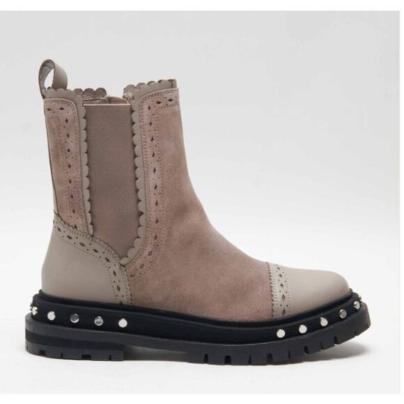 Free People TATE Suede Leather Studded Chelsea Moto Boots | 6.5 Oyster NEW - Picture 3 of 6